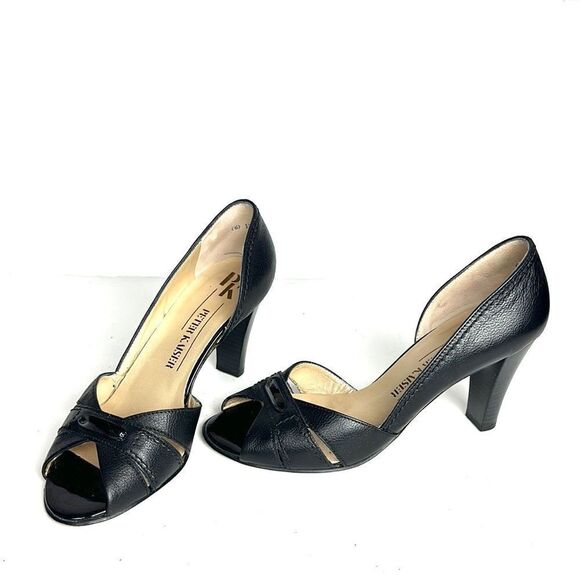 Peter Kaiser Germany Black Leather Peep Toe Heels US 8,5 - Picture 1 of 16